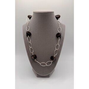 Silpada 925 Sterling Silver Link Necklace w/ Wood Accents 20”